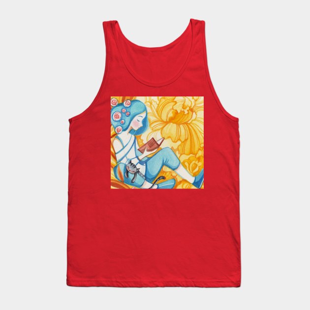 Cats and Books Tank Top by Alina Chau